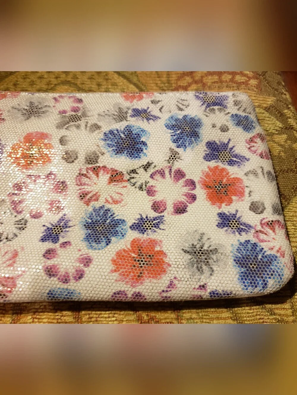 Befen White Leather Pouch With Colorful Floral Design